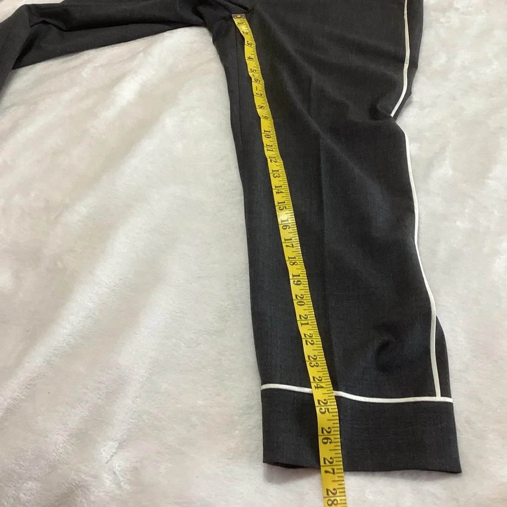 J. Crew Wool Blend Party PJ Pants Trousers Gray White Piping Size 6 Cozy Chic